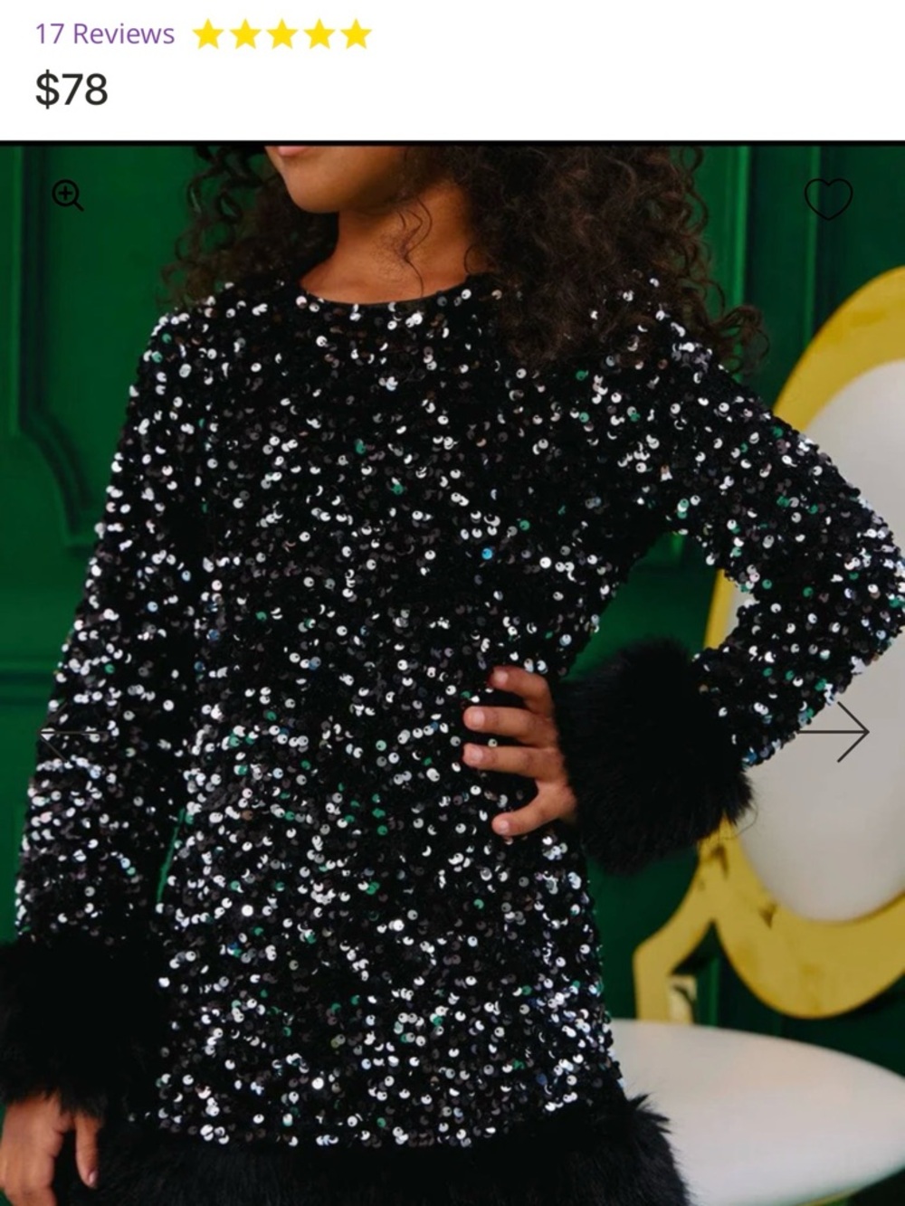 Lola + The Boys Black Sequin Fur-Trim Holiday Dress